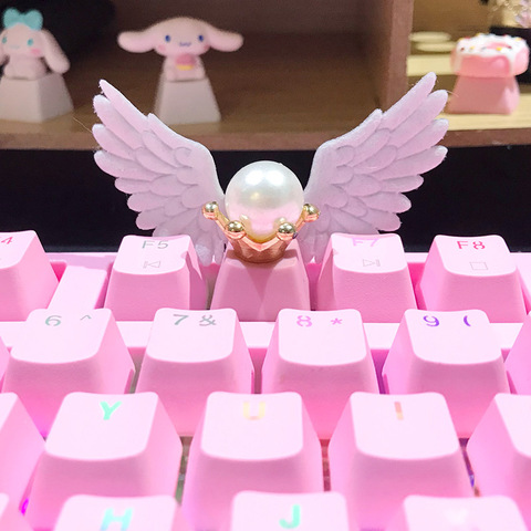 Key CapsPersonalized Keycap Beautiful Girl Angel Wings Pink Light Transparent Cute Girl Cross Axis Mechanical Keyboard Animation ► Photo 1/6