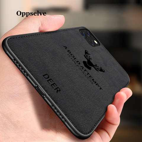 Phone Case For iPhone 12 11 Pro X XR XS MAX Ultra Slim Canvas Fabric Embossed Deer Capinhas For iPhone 8 7 6 6S Soft TPU Coques ► Photo 1/6