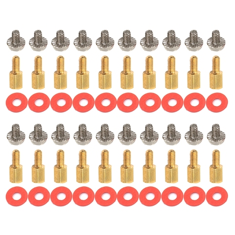 20Pcs Golden Motherboard Riser+Screws Computer Red Washers 6.5mm 6-32-M3 Gasket 1XCB ► Photo 1/6