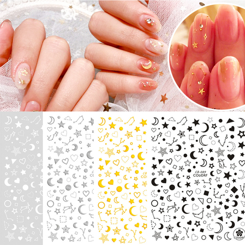 3D Gold Silver White Black Star Nail Art Stickers Geometry Transfer Nail  Decals