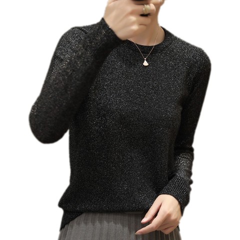 Fall winter new solid color o-neck base sweater women loose pullover long-sleeved bright silk sweater ► Photo 1/6