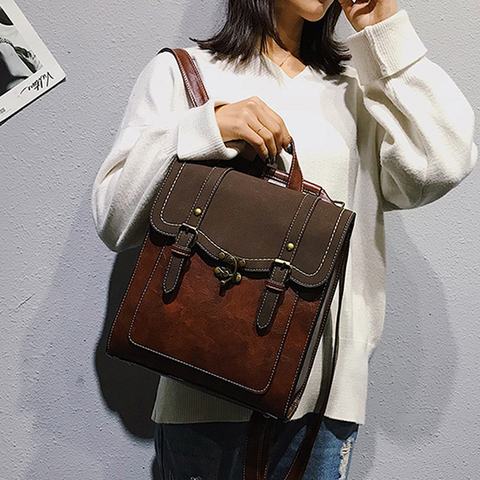 Vintage Pu Leather Women Backpack Preppy Style Backpacks Fashion School Bag College Girl Backpack Shoulder Bags Mochila Feminina ► Photo 1/6