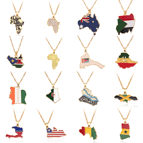 Country Map Flag Necklace Sudan Australia Africa Liberia Jamaica Africa Congo Honduras Pendant Man Jewelry For Women Kids ► Photo 1/6