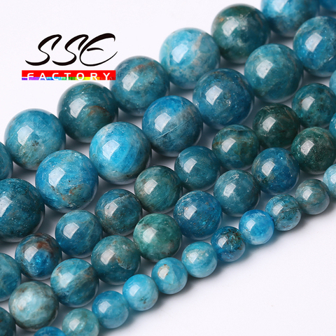 AAAAA Natural Blue Apatite Stone Round Loose Beads 15