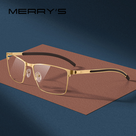 MERRYS DESIGN Men Titanium Alloy Optical Glasses Frame Ultralight Square Myopia Prescription Eyeglasses Antiskid Silicone S2186 ► Photo 1/6