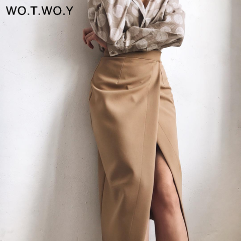 WOTWOY Summer Formal High-Waist Women Skirt 2022 Office Lady Mid-Calf Length Straight Women's Skirt Elegant White Skirt Femme ► Photo 1/6