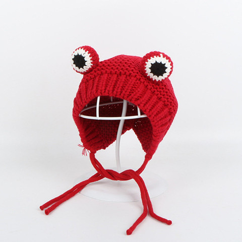 2022 Solid color Cartoon frog knitted hat winter warm hat Skullies cap beanie hat for kid boy and girl 75 ► Photo 1/6