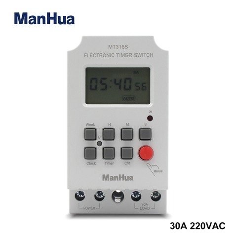 ManHua 220V 30A MT316S Input 7 Days Programmable 24hrs TIMER SWITCH Time Relay Output ► Photo 1/6