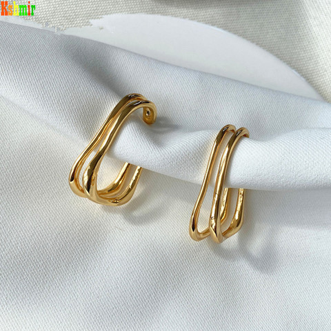 Kshmir New gold retro earrings with stylish ear clips and bone clips. Big earrings with no piercings 2022 ► Photo 1/6