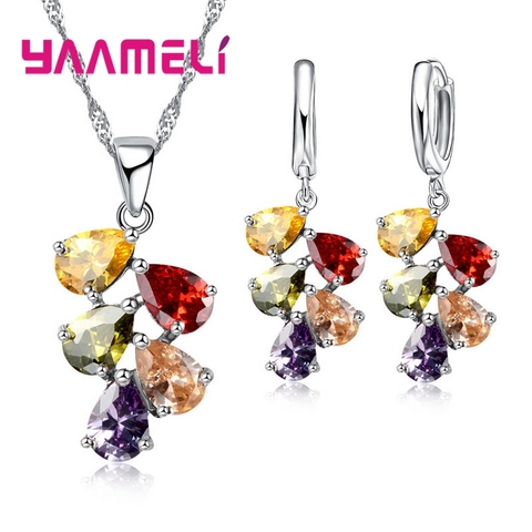 Anniversary Gift For Women Trendy 925 Sterling Silver Jewelry Sets Cubic Zirconia Pendants Necklaces Charm Hoop Earrings ► Photo 1/6