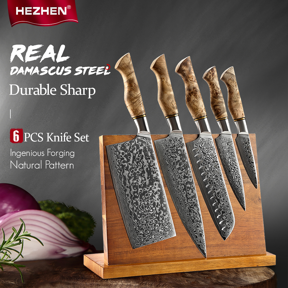 Set Japanese Damascus Knife Block  Xinzuo Damascus Japanese Knives - 6pcs  Best - Aliexpress