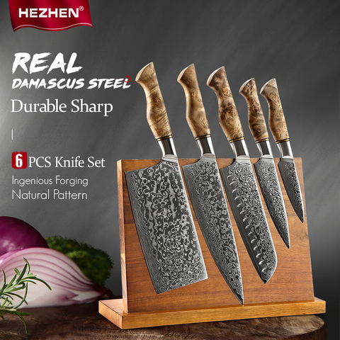HEZHEN MASTER Series 6 PCS Knives Set Magnetic Holder Damascus Super Steel Professional Kitchen Tool Sharp Cooking Chef Knife ► Photo 1/6