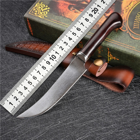 Damascus Steel Outdoor Combat Camping Rescue Knife Sharp Fishing EDC Household Fruit Knife Fixed Straight Knife Tool Kitchen ► Photo 1/1