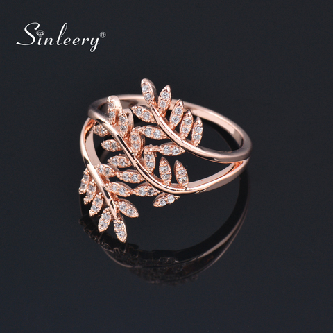 SINLEERY Luxury Female Crystal Three-Branch Olive Leaf Rings For Women Fashion Party Cocktail Jewelry Ring Size 7 8 9 JZ096 SSI ► Photo 1/6