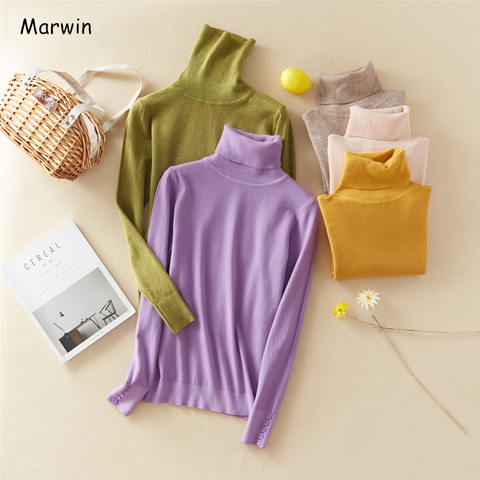 Marwin 2022 New-Coming Winter Solid Button Turn-down Collar Pullovers Female Thick Turtleneck Knitted High Street  Women Sweater ► Photo 1/6
