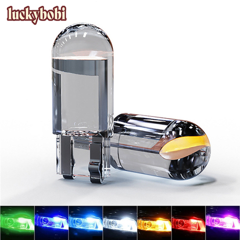 2pcs W5W 194 T10 Glass Housing Cob LED Car Bulb 3000K 6000K 7 Colors Wedge License Plate Lamp Dome Indicator Reading Light White ► Photo 1/6