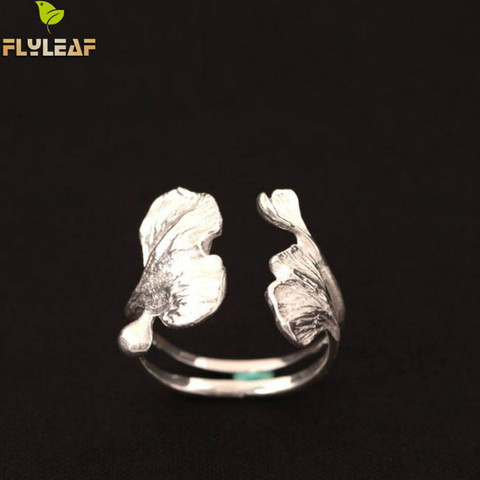 Flyleaf Ginkgo High Quality Real 925 Sterling Silver Rings For Women High Quality Fine Jewelry Femme Open Ring Vintage Wholesale ► Photo 1/5