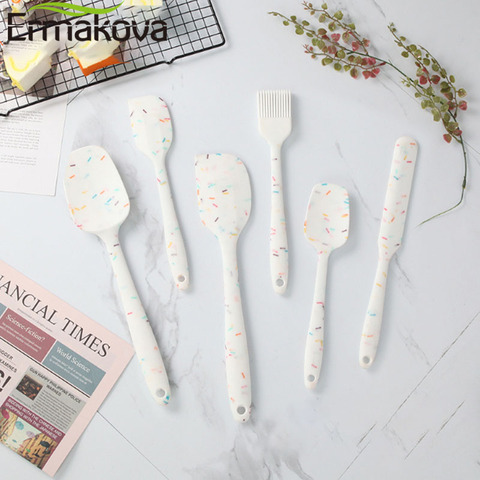 ERMAKOVA 6-Pcs Food Grade Silicone Non-Stick Butter Cooking Spatula Set Cookie Pastry Scraper Cake Cooking Baking Mixing Spatula ► Photo 1/5