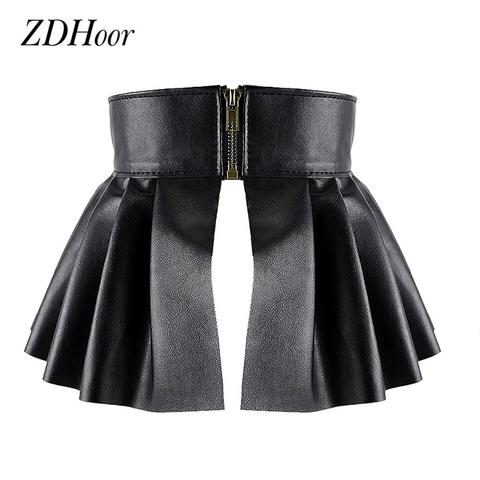 Women Ladies Fashion PU Leather Elastic Wide Waistband Classic Stretch Pleated Skirt Peplum Cinch Belt A-line Skirt Belt ► Photo 1/6