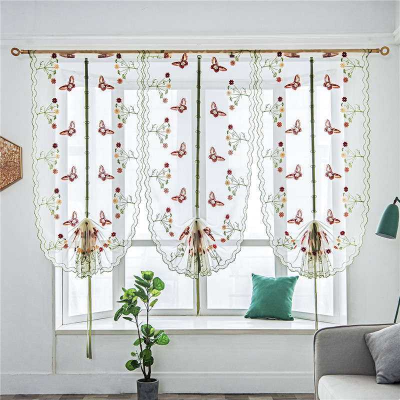 Embroidered Voile Window Roman Short Curtain Sheer For Living Room Bedroom 6A 