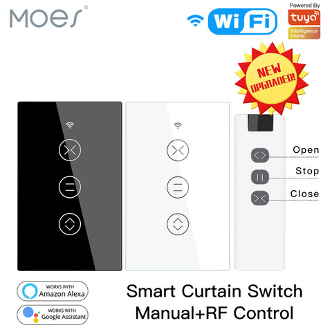 Moes WiFi RF433 Smart Touch Curtain Roller Blinds Motor Switch Tuya Smart Life App Remote Control Work with Alexa Google Home US ► Photo 1/6