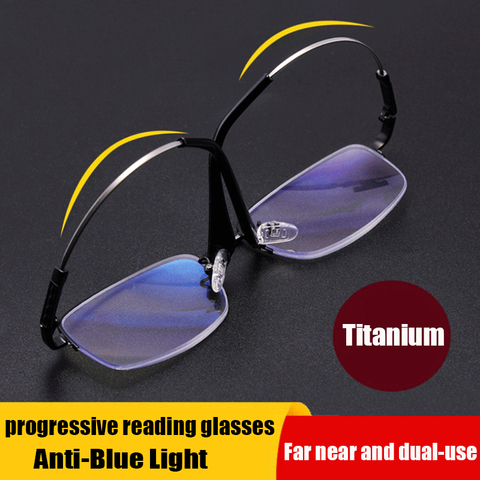 Memory Titanium Multifocal Reading Glasses Progressive Bifocal Anti Blue Ray UV Protect Presbyopic Glasses Half Frame Men Women ► Photo 1/6