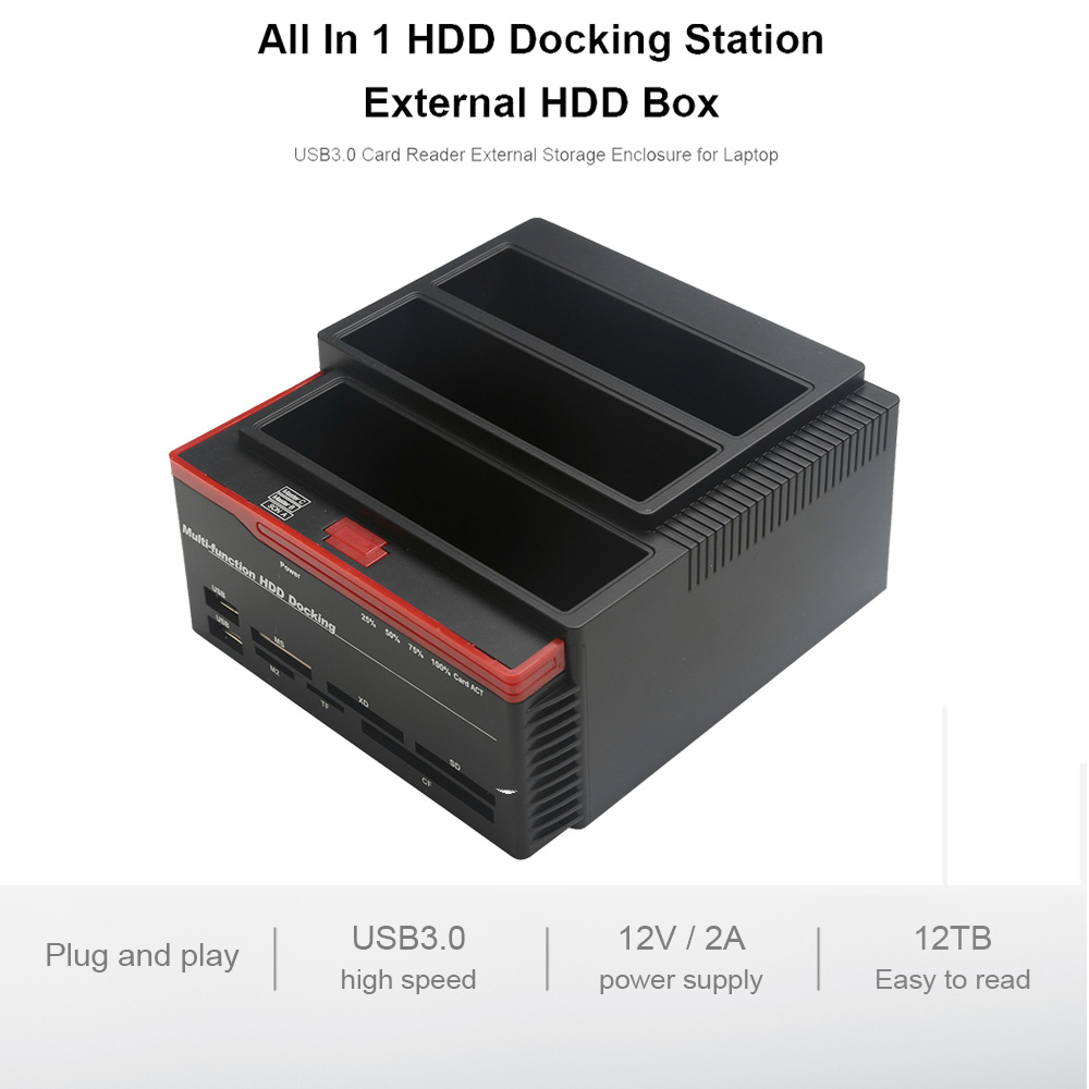 2.5/3.5" Triple Slots USB 3.0 SATA/IDE HDD Dock Station Clone HUB Card Reader 