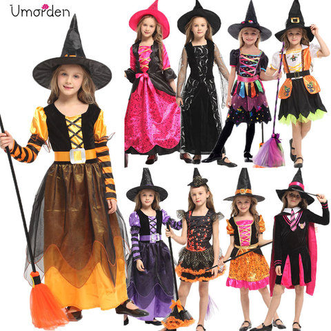 Umorden Halloween Witch Costume Children Kids Witch Girl Cosplay for Girls Purim Carnival Party Mardi Gras Costumes Fancy Dress ► Photo 1/6