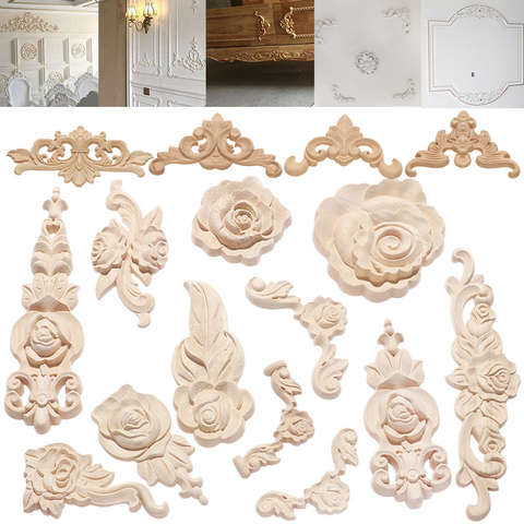 New 1pc Multi-styles Natural Floral Wood Carved Wooden Figurines Crafts Corner Appliques Frame For Wall Door Home Decoration ► Photo 1/1