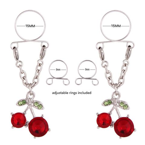 1Pair Adjustable Cherry Non Pierced Nipple Dangles Stainless Steel Rhinestone Fake Nipple Piercing Ring Sexy Body Jewelry ► Photo 1/6