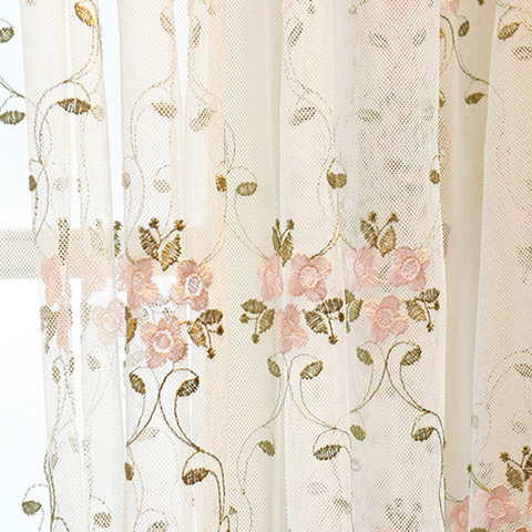 Pink Sweet Elegant embroidery Tulle Curtains for Living Room Princess Lace Flower Sheer Tulle Wedding Window Drapes ► Photo 1/5