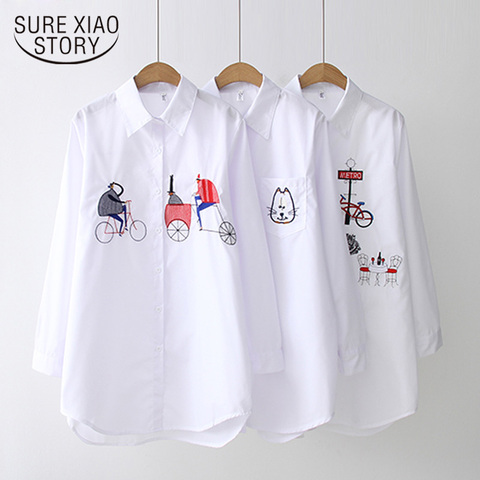 2022 New White Shirt Casual Button Up Turn Down Collar Female Blouse Long Sleeve Cotton Blouse Embroidery Blouse Lady 5083 50 ► Photo 1/6