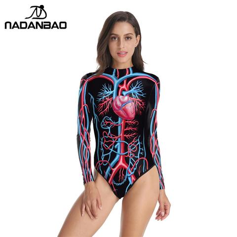 NADANBAO 2022 New Long Sleeve Halloween Sexy One Piece Swimsuit Printed Sport Swimwear Swimming Suit for Women ► Photo 1/6