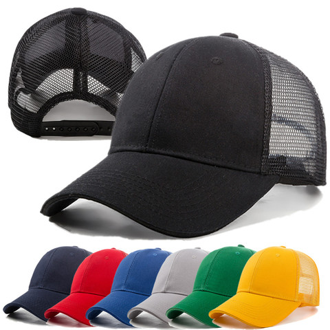 Unisex Mesh Cap Casual Plain Cotton Mesh Baseball Cap Adjustable Summer Cool Hats For Women Men Hip Hop Trucker Cap Dropshipping ► Photo 1/6