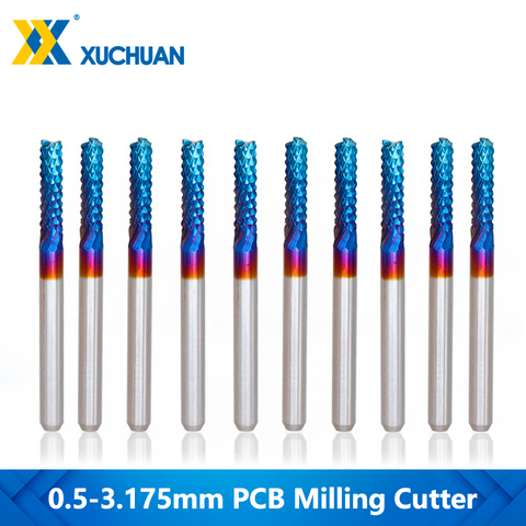 10pcs 0.5-3.175mm PCB Milling Cutter Nano Blue Coated CNC End Mill 3.175mm Shank Carbide End Mill ► Photo 1/5