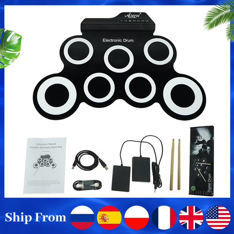 Electronic Drum Digital 7 Pads Roll Up Set Silicone Electric Drum Pad Kit With DrumSticks Sustain Pedal ► Photo 1/6