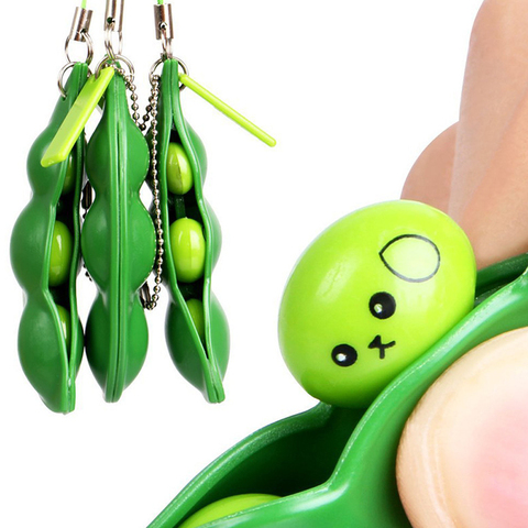 New Creative Extrusion Pea Bean Soybean Edamame Stress Relieve Toy Keychain Cute Fun Key Chain Ring Paty Gift Bag Charms Trinket ► Photo 1/5