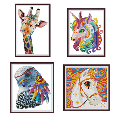 Colorful animal giraffe horse eagle count cross stitch kit 14ct printed cross stitch kit needlework embroidery DIY hand-stitched ► Photo 1/6