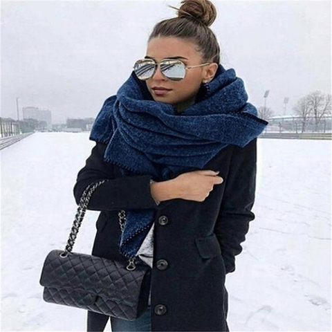 Women Wraps Casual Windproof Solid Color Wild Shawl Scarves New Fashion Winter Warm Big Scarf Vintage Polar Fleece 176cm ► Photo 1/6