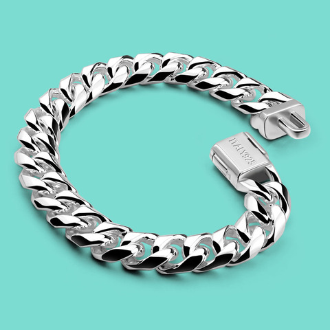 100% 925 Silver Bracelet Men's Classic 10MM Cuban Chain Hip Hop Rock Style Accessories Fine Jewelry Safety Buckle With Giftbox ► Photo 1/6