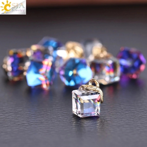 CSJA Cube Glass Loose Beads for Jewelry Making Needlework Square Shape 2mm Hole Austrian Crystal Beads Beadwork DIY 10pcs F367 ► Photo 1/6