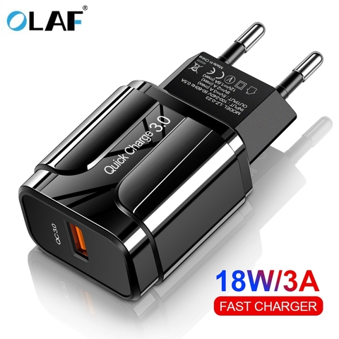 OLAF 18W Quick Charge 3.0 USB Charger EU US 5V 3A Fast Charging Adapter Mobile Phone Charger For iphone Huawei Samsung Xiaomi LG ► Photo 1/6