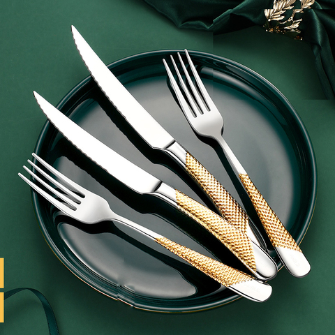 Home Tableware Cutlery Set Golden Cutlery Stainless Steel Dinnerware Set Silverware Cutlery Complete Fork Spoons Knives Set ► Photo 1/6