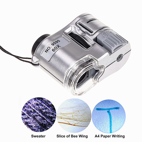 1PC 60X Handheld Magnifying Glass With LED Light Mini Pocket Microscope Loupe Currency Detector Jeweler Magnifier ► Photo 1/6