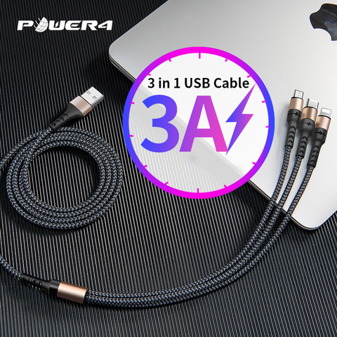 Power4 3in1 USB Cable Fast Charging Charger Micro For Lightning USB Type C Universal Mobile Phone Cables For iPhone Samsung Cord ► Photo 1/6