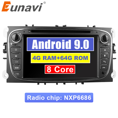 Eunavi 2 Din Car Multimedia DVD radio Player for Ford Focus II Mondeo S-Max C-MAX Galaxy 7'' Android 9 4G 64GB TDA7851 8 cores ► Photo 1/6