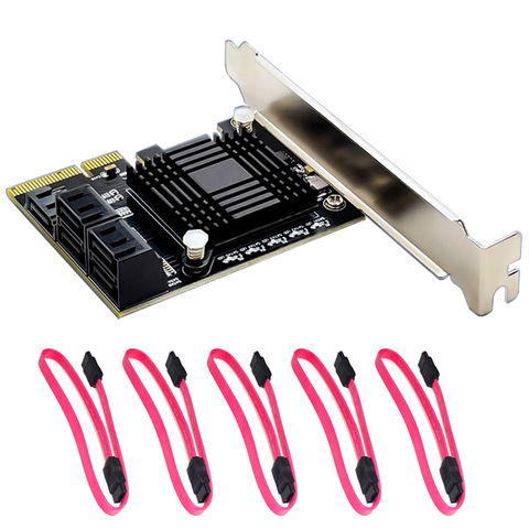 JMB585 Chip 5 Port SATA 3.0 to PCIe Expansion Card 4X Gen 3 PCI Express SATA Adapter SATA 3 Converter with Heat Sink for HDD SSD ► Photo 1/6