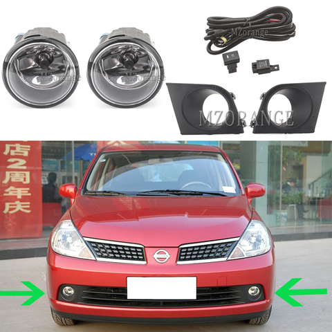 fog lights for Nissan Tiida Latio 2005-2008 headlights headlight LED Halogen fog light frame Wiring Grille Harness Switch Kit ► Photo 1/6