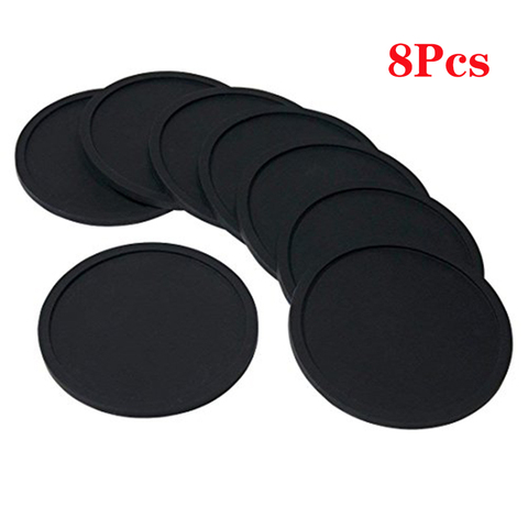 Silicone Black Drink Coasters Set of 8 Non-slip Round Soft  Cup Coasters, Perfect for Bar and House, Durable Easy to Clean Black ► Photo 1/6