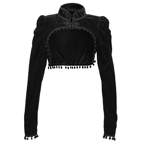 Black Velvet Short Steampunk Crop Jacket Stand Long Sleeve Autumn Women Gothic Bolero Victorian Coat Vintage Corset Accessories ► Photo 1/6